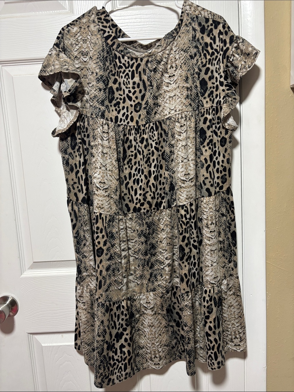 entro Beige and Black Animal Print Midi Dress